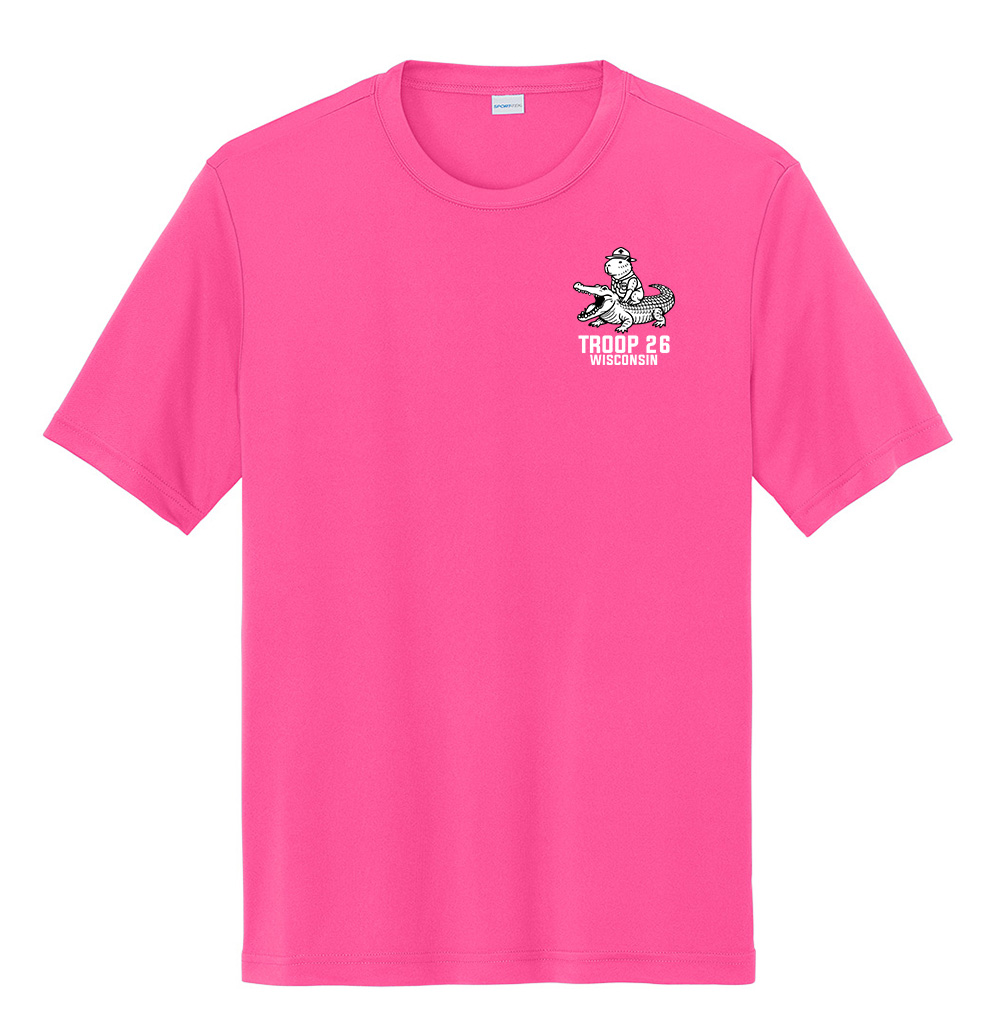 Neon Pink Performance Tee - Capybara Left Chest + Regular Back
