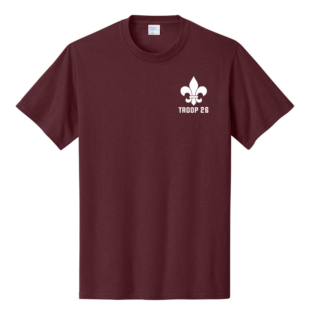 Athletic Maroon/Burgundy Cotton Tee - Troop 26 Left Chest + Regular Back