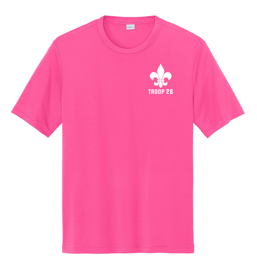 Neon Pink Performance Tee - Troop 26 Left Chest + Circle Back