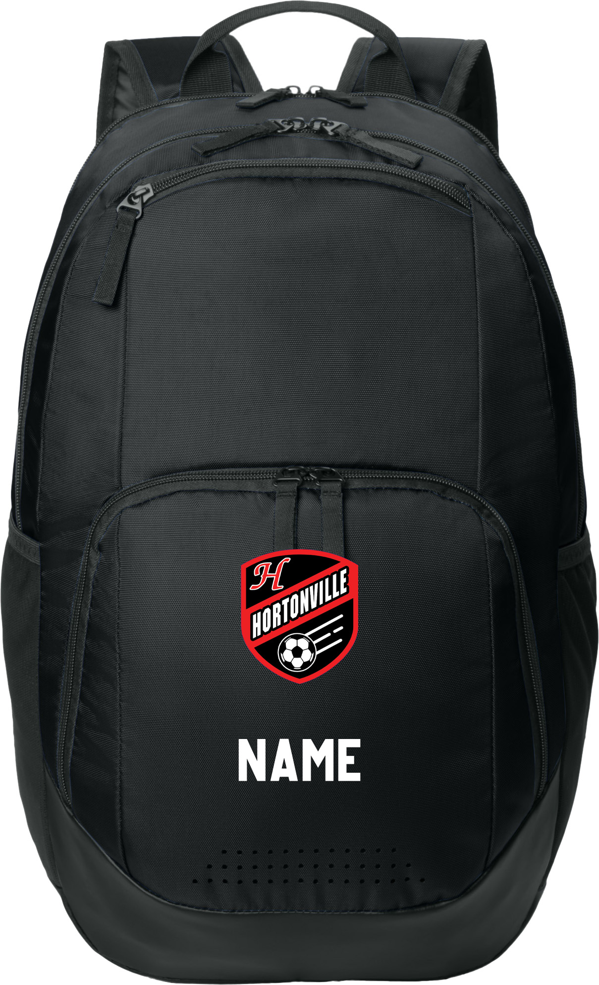 Black Hortonville Soccer Crest Backpack