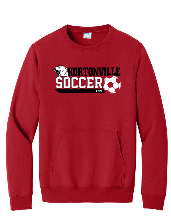 Red Hortonville Soccer Polar Bear Pocket Crewneck