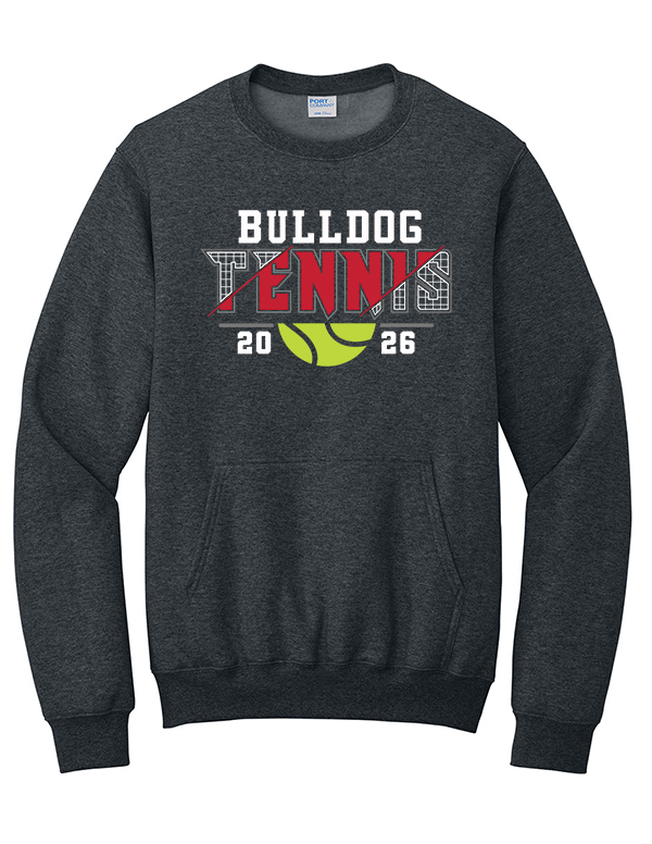 Dark Heather Grey Bulldog Tennis Pocket Crewneck