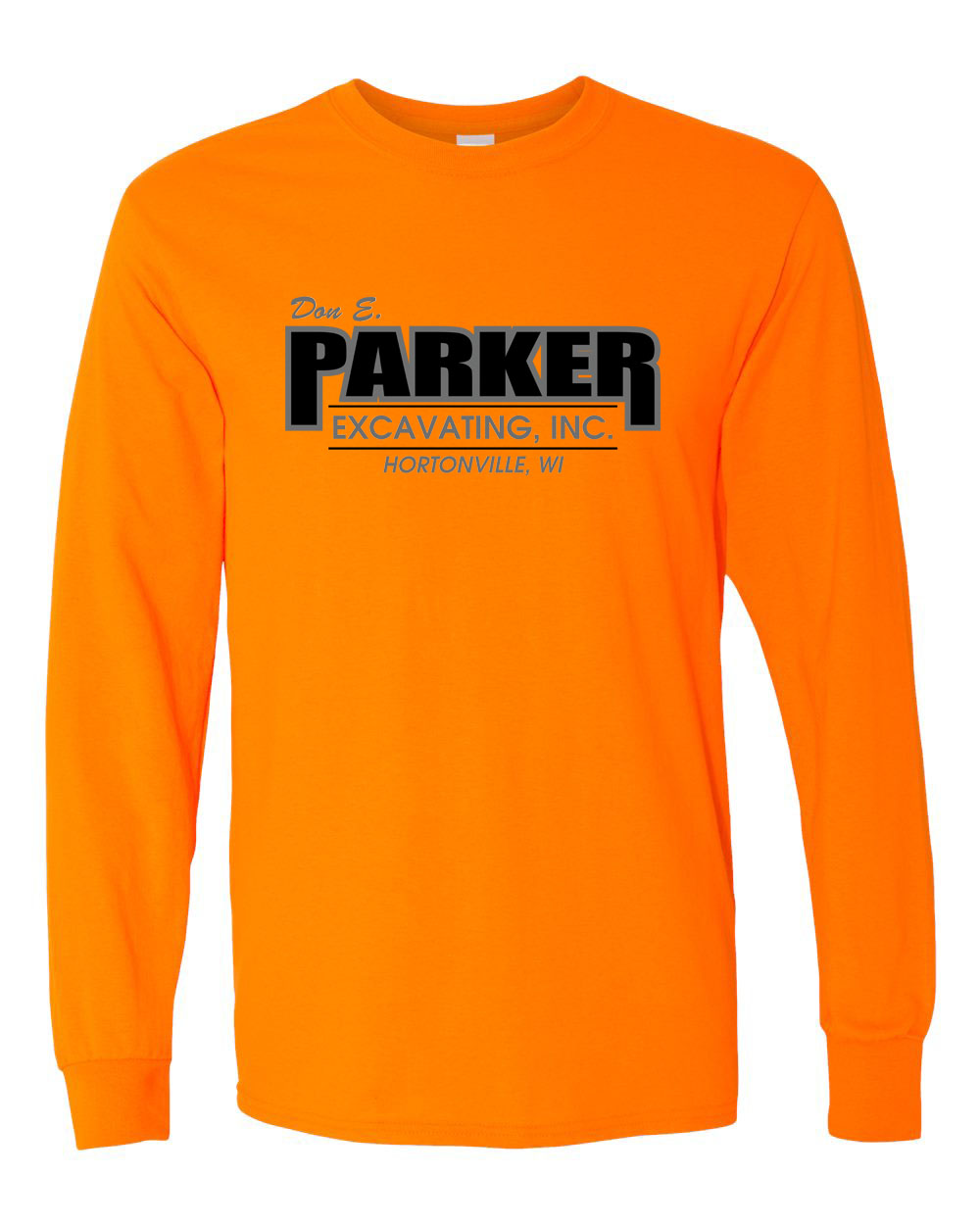 Safety Orange Parker Excavating Gildan Cotton Long Sleeve with Sleeve Print