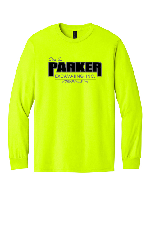 Safety Green Parker Excavating Gildan Cotton Long Sleeve 