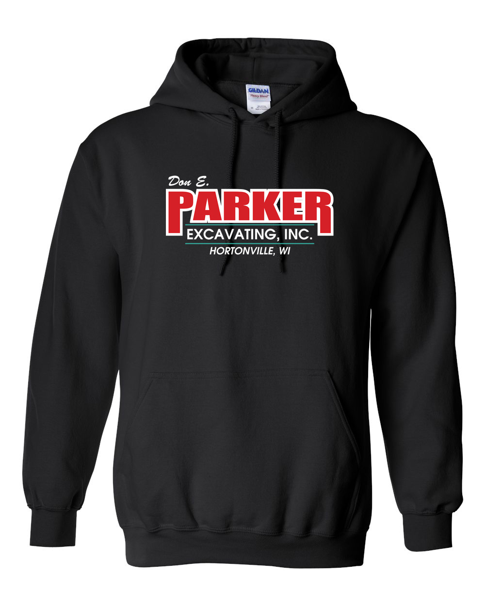Black Parker Excavating Gildan Hooded Sweatshirt with Sleeve Print
