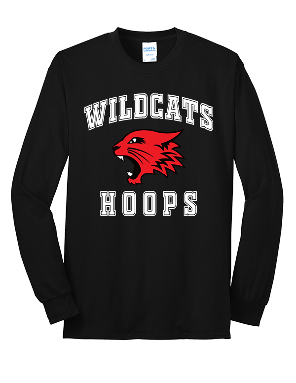 Jet Black Wildcat Hoops Long Sleeve Core Cotton Tee