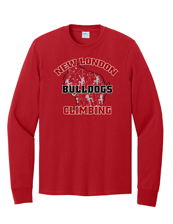 Red WI Bulldog Climbing Long Sleeve Core Cotton Tee