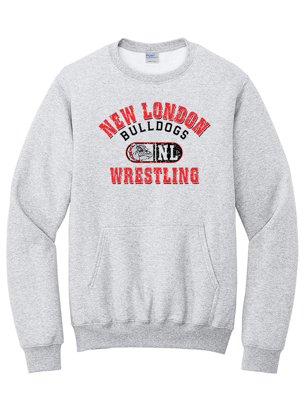 Ash NLB Wrestling Port & Co™ Core Fleece Crewneck Pocket Sweatshirt